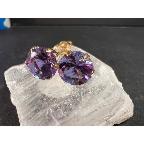 14K Yellow Gold Color Shift CZ Stud Earrings 8.2mm - Picture 8 of 16